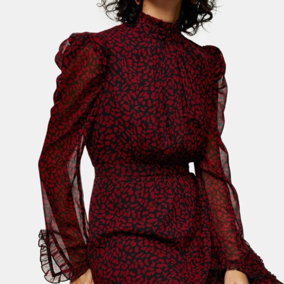 Topshop high neck mini dress in red animal print - Picture 2 of 12
